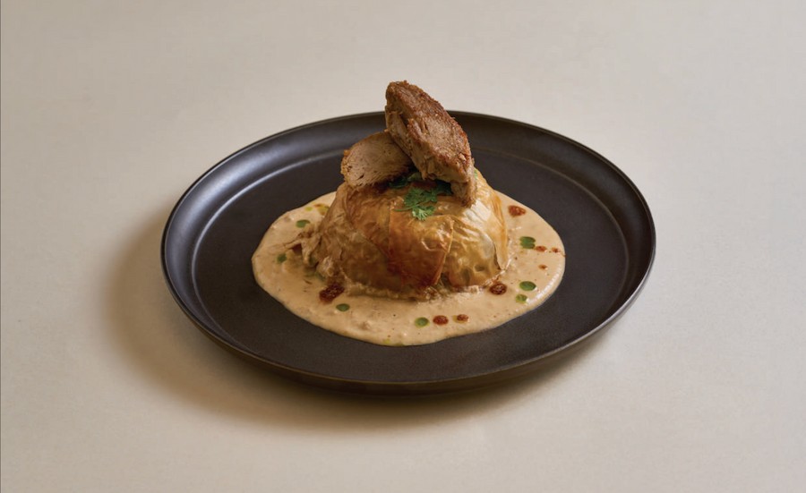 Breadfast menu item: FEREEKEH AND DUCK STUFFED GOULASH